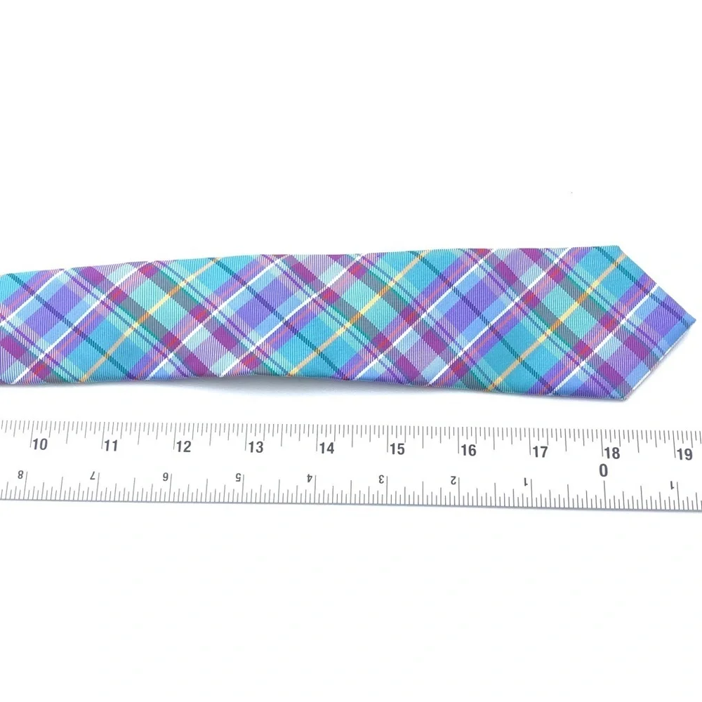Nordstrom Kids Easy Adjustable Blue Purple Green Plaid Zip Up Silk Tie